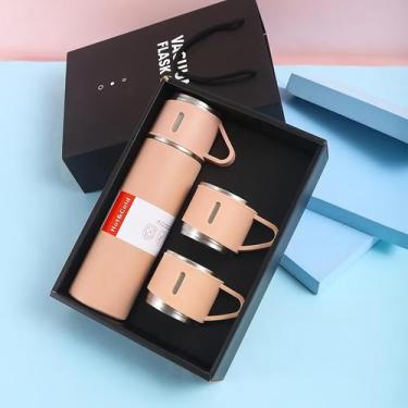 Imagem de Garrafa térmica Inox Deluxe + 3 mini copos Inox 500ml temperatura idea