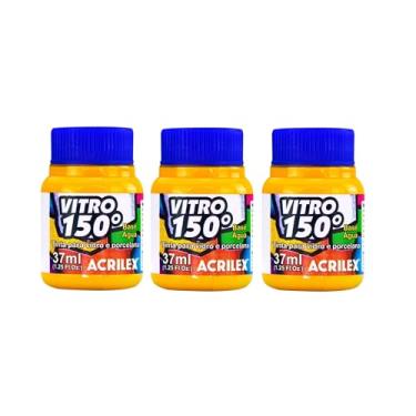 Imagem de Kit Com 3 Tintas Acrilex para Vidro 37ml - Vitro 150 Escolha Sua Cor à Base de Água, Cerâmica e Porcelana Durabilidade e Acabamento Impecável em Projetos de Pintura em Vidro, Porcelana, Cerâmica e Faiança. (Amarelo Ouro 505)