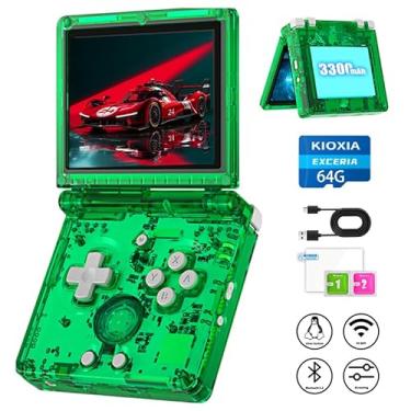 Imagem de RG35XXSP Portable Flip Retro Handheld Game Console with Linux System 3.5 inch IPS Screen and 64G TF Card RG35XX SP Retro Game Console Built-in 3300 mAh Battery Supports 5G WiFi Bluetooth Green