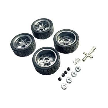 Imagem de YIJU Rodas e pneus RC, pneus de borracha RC, conjunto de aros de reposição, cubo sextavado de 12 mm, porca de roda M3 para 144001 1:18 1:12 1:10 144002, Cinza
