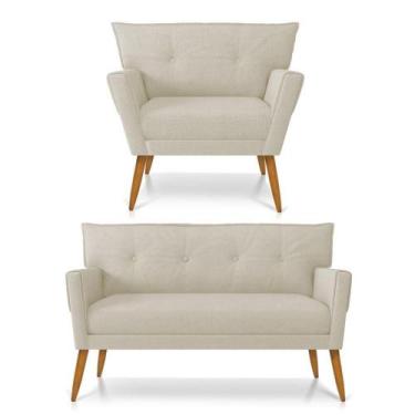 Imagem de Kit 01 Namoradeira 02 Lugares E 01 Poltrona Anitta Linho Pés Palito Ca