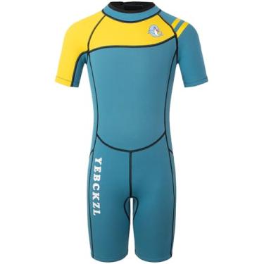 Imagem de Roupa de mergulho infantil para jovens adolescentes, roupas molhadas de neoprene com zíper para meninos e meninas se aquecerem em água fria, mergulho, surfe, natação (azul, 16)