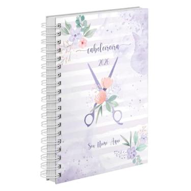 Imagem de Agenda Comercial 2026 Personalizada Capa Dura Cabeleireira Flor Lilás