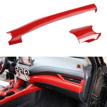 Imagem de LEXLEY 2 peças de fibra de carbono vermelha estilo console central painel guarnições acessórios interiores para Nissan 2020 2021 2022 2023 2024 2025 Sentra