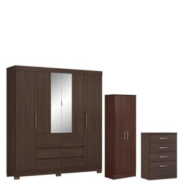 Imagem de Guarda Roupa Casal Cádis com Multiuso Golden com Cômoda Astral Café To