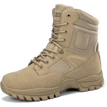 Imagem de Botas Táticas De Couro De Camurça Masculina Sapatos De Caminhada Botas Militares Botas Do Deserto Botas De Combate, Black, 10.5 UK
