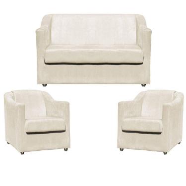 Imagem de Kit Namoradeira Decorativa + 2 Poltronas Para Sala Manicure Recepção Consultório Mila Suede