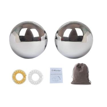 Imagem de Tianigo Conjunto de bolas baoding de aço inoxidável, bolas chinesas de saúde de 5 cm, bolas de massagem de metal para alívio de estresse, sem carrilhão para exercícios manuais, terapia com as mãos