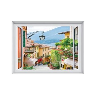 Imagem de Impressões Janela Falsas-Rua cidade-Paisagem Urbana Pinturas em Tela-Quadro para Decoração Sala de Estar 50x70cm Sem Moldura