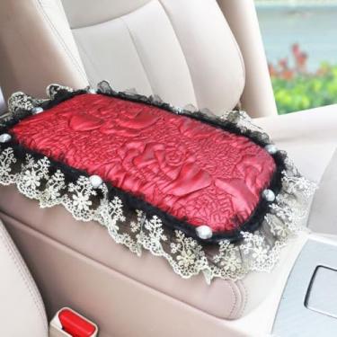 Imagem de MINGZAIQIPEI Capa de console central automotiva fofa para console de carro capa de apoio de braço de renda, almofada de apoio de braço central macia e fofa para a maioria dos protetores de decoração