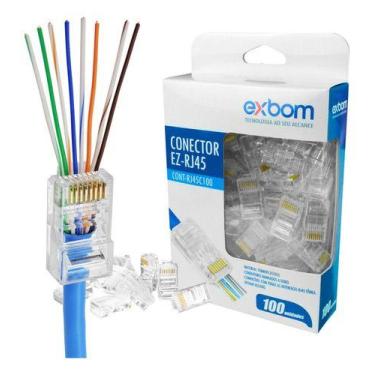 Imagem de Kit 100 Conector Rj45 De Passagem Ez Crimpagem Cat5e Ouro Vazado - EXB