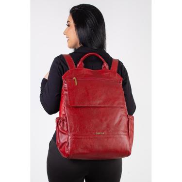 Imagem de Mochila antifurto de couro liso Suzana - Café-Feminino