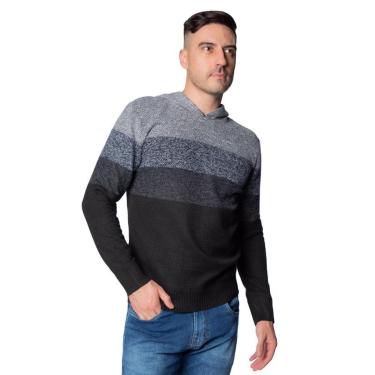 Imagem de Suéter Masculino Dixie Tricot com Capuz Preto/cinza-Masculino