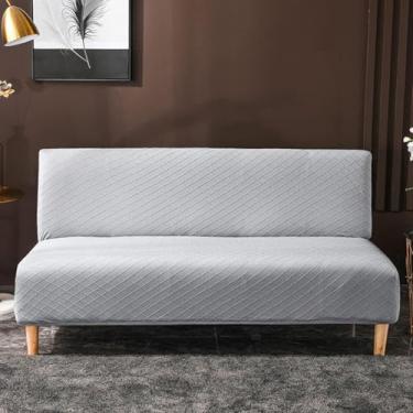 Imagem de Capa De Sofá-cama Futon Jacquard Stretch Sem Braços Cor Sólida Forma Caber Engrossar Capa De Futon All-inclusive Capa De Futon À Prova De Poeira Antiderrapante Capa, Light Grey, 190—210cm