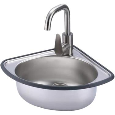 Imagem de Pia De Tigela Única Em Aço Inoxidável Triângulo, Pia De Canto Montada Na Parede, Pia De Banheiro Para Vaso Pequeno, Para Rv Caravan, Fácil De Instalar, Silver, B3