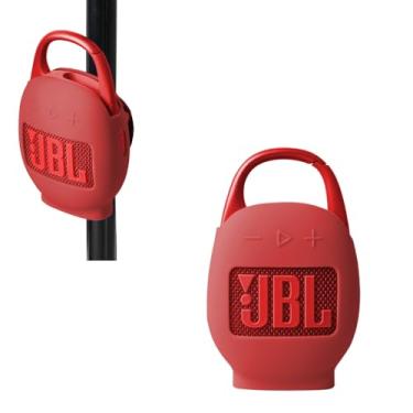Imagem de Hermitshell Estojo de transporte de silicone para alto-falante Bluetooth portátil JBL Clip 5 (vermelho)