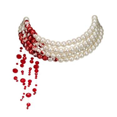 Imagem de Crysdue Gargantilha de vampiro de sangue pingando de Halloween, colar gótico de pérolas simuladas para festa de formatura, bijuteria de fantasia, Pérola Cristal, Cristal