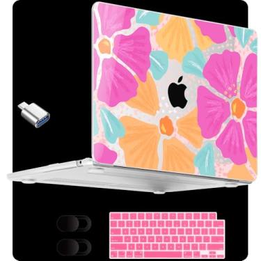 Imagem de MEEgoodo Capa para MacBook Air de 15 polegadas (M4/M3/M2) 2025 2024 2023, modelo de capa (A3241/A3114/A2941) para laptop de 15,3 polegadas, capa transparente com teclado TPU e capa para webcam, flor