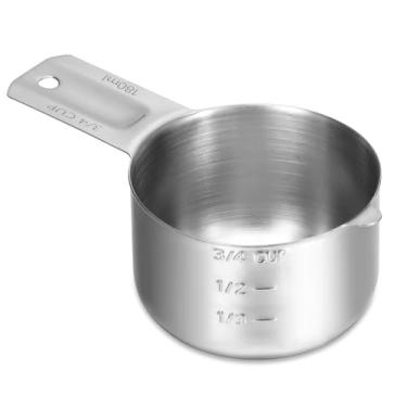 Imagem de Copo medidor de metal, 1 xícara de 160 ml | 2/3 xícaras | Copos medidores de aço inoxidável de 150 g, utensílios de cozinha para cozinhar copos individuais para ingredientes úmidos e secos, para uso