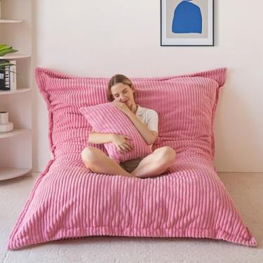 Imagem de MAXYOYO Cadeira gigante pufe com travesseiro, cadeira conversível 3 em 1 para adultos com capa lavável, espreguiçadeira removível para sala de estar, quarto, rosa, completa