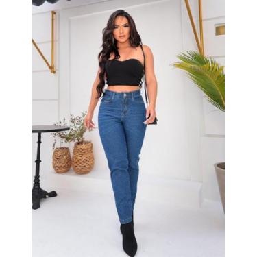 Imagem de Calça Jeans Azul Escuro Cintura Alta Mom - Explosão da Moda, 40