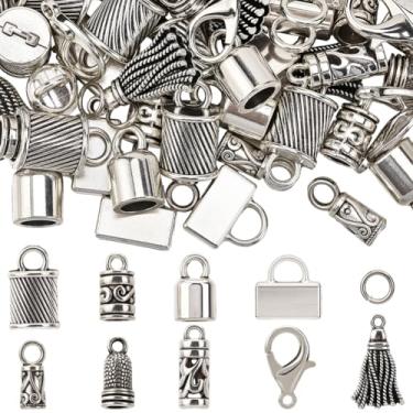 Imagem de SUNNYCLUE 1 caixa 230 peças tampas de extremidade de borla Kumihimo tampas de extremidade de cordão liga metal antigo prata cola em cordão de crimpagem cordões de couro pontas de borla suprimentos