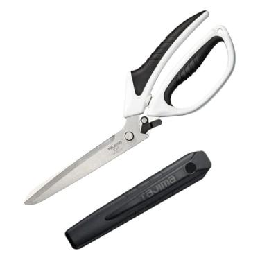 Imagem de Tesoura de comerciante TAJIMA para serviço pesado com mola - Ferramenta eletricista da série DK com mecanismo de bloqueio e punhos de elastômero - DK-BD120-T