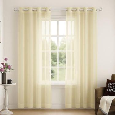 Imagem de Cortina de Voil Transparente Sem Forro Liso Varão 3m Parede - Mava Enx