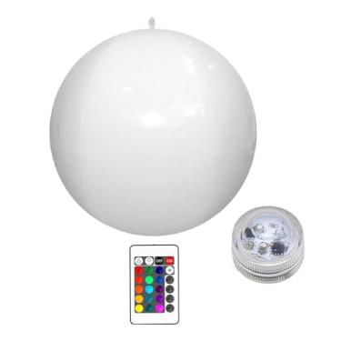 Imagem de menolana Bola de praia inflável de 15,75 '' com 16 modos de luz, brinquedo de piscina à prova d'água, bolas de praia iluminadas para férias, verão, pátio,