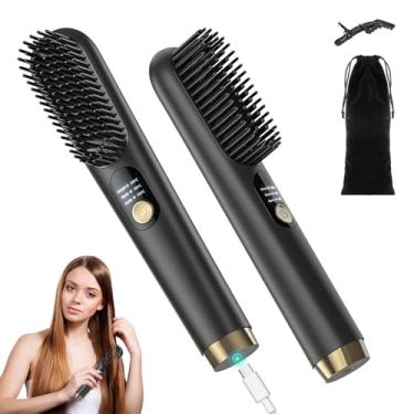 Imagem de KKUYT Escova Alisadora De Cabelo Sem Fio, Portátil, Anti-Queimaduras E Pente Aquecido Com 3 Ajustes Temperatura Para Viagens, Alisamento Fio Recarregável Por Usb, Mulheres Meninas Atraentes