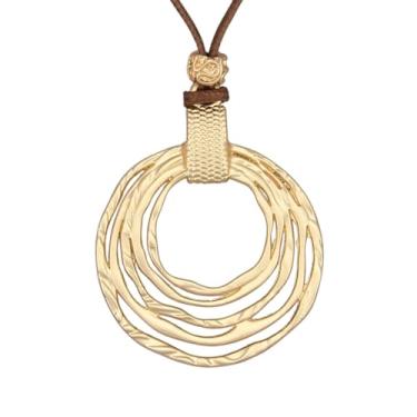 Imagem de joymiao Colares boêmios femininos longos de couro com pingente grande, joia hippie boho, colar com pingente, Couro sintético, Sem Pedra Preciosa