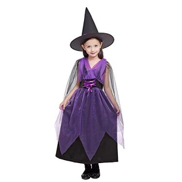 Imagem de JIFRE Fantasia infantil de bruxa roxa para Halloween, fantasia de Halloween para meninas (7 a 8 anos)
