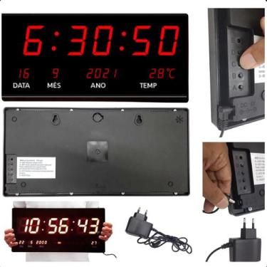 Imagem de Relógio Parede Digital LED com Termômetro e Calendário para Recepção -