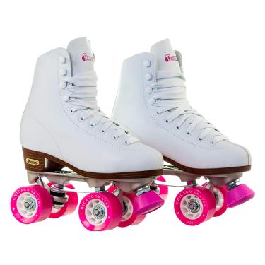 Imagem de CHICAGO Patins de patins brancos premium para mulheres iniciantes design clássico ajustável de cano alto para patins internos ou externos e Roller Derby