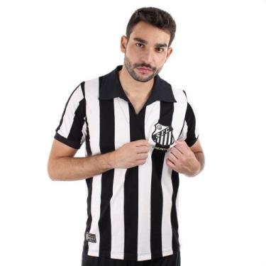 Imagem de Camiseta de Time Retromania Santos Bimundial Listrado 62/63 Preto e Br