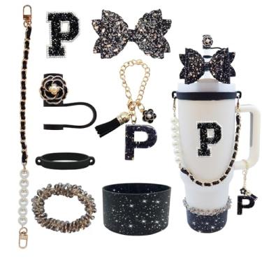 Imagem de Conjunto de acessórios de copo de 8 peças para copo Stanley de 30 e 1,559 g com alça, incluindo topo de palha, bota, alça de alça de garrafa de água, decoração de arco de palha, pulseiras, pingente de