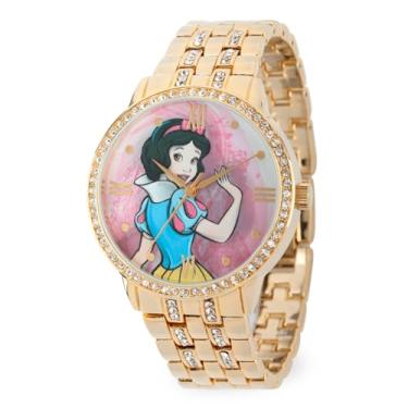 Imagem de Disney Relógio de quartzo analógico com pulseira CZ Glitz adulto, Branco, ouro, Branca de Neve
