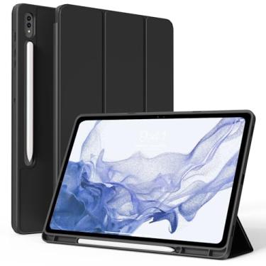 Imagem de KVTVOU Capa para Samsung Galaxy Tab S8/S7 (2022/2020, 28 cm) com suporte para S Pen, capa protetora com suporte de três dobras, capa traseira de TPU macio, suporta carregamento de caneta S e hibernar