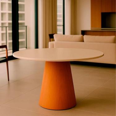 Imagem de Mesa de Jantar Tampo em Mdf com Vidro e Base em Madeira 135cm Araçá Mel