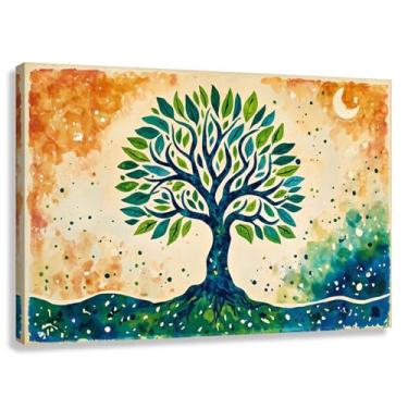 Imagem de Árvore da Vida Arte de Parede Impressão em Tela Natureza Decoração Fotos Pintura Sala de Estar Quarto Laranja Amarelo 60x40cmx1