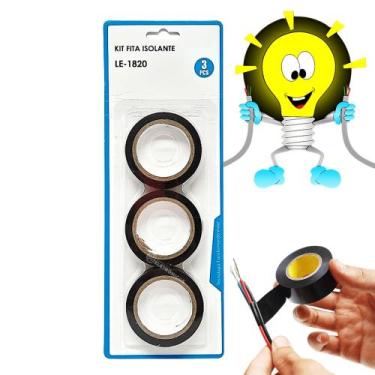 Imagem de Kit 3 Fita Isolante 5 Metros Preta Oferece Proteção LE1820 - ITBLUE