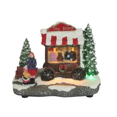 Imagem de YANSYUAN Estatuetas de loja de brinquedos de Natal, luzes LED, edifício de vila operado por bateria, acessórios de Natal para decoração de casa