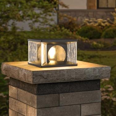 Imagem de PAKEDANDUN Luzes de poste para ambientes externos, lâmpadas de pilar modernas de 30,5 cm, iluminação de coluna de vidro quadrada, iluminação de tampa de postes de cerca de deck de pátio com fio de