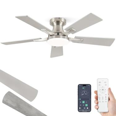 Imagem de ZMISHIBO Ventilador de teto de 42 polegadas com luz, controle remoto e aplicativo, montagem embutida de perfil baixo, luz LED regulável de 20 W, motor reversível silencioso para quarto, sala de estar