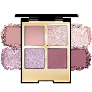 Imagem de Paleta de maquiagem quádrupla para sombras – 4 tons de nude, rosa, roxo, champanhe dourado, fosco e cintilante, impermeável de longa duração, perfeita para mulheres maduras e jovens, com espelho