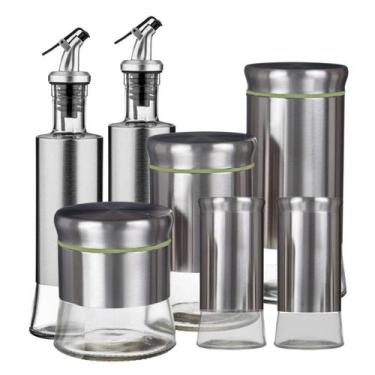 Imagem de Conjunto Galheteiro/Porta condimentos Vidro Inox 7 Peças - Rio de Ouro