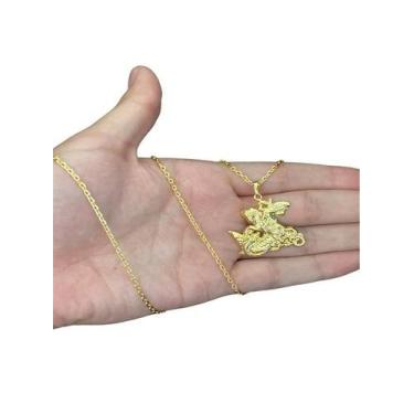 Imagem de Cordão Cadeado 1Mm + Pingente São Jorge - Banhado A Ouro - Tojoia18K