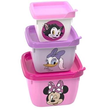 Imagem de Kit 3 Potes Infantil Empilhável Potinhos Frutinhas Lancheira Escolar P