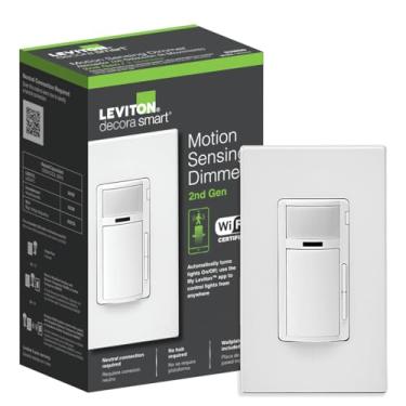Imagem de Leviton Decora Smart Motion Sensing Dimmer Switch, Wi-Fi 2ª geração, fio neutro necessário, funciona com My Leviton, Alexa, Google Assistant, Apple Home/Siri & Wired ou Wire-Free 3-Way, D2MSD-1RW