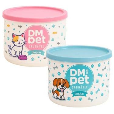 Imagem de Kit 2 Potes de Ração - DMPLAS, Gata + Cachorro, Rosa + Azul